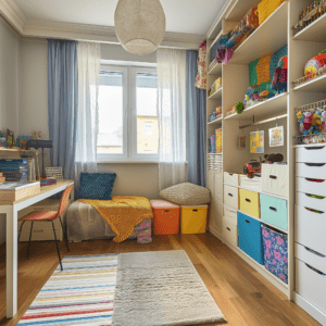 organized child's bedroom with lots of storage